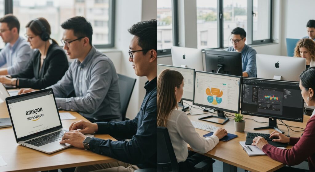 Amazon WorkSpaces vs Citrix desktops used in a modern office environment for business productivity