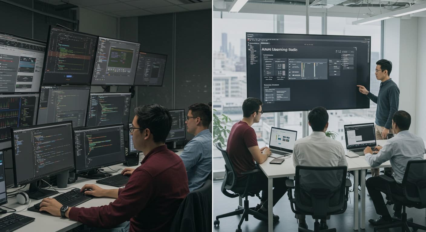 Data science teams working with coding dashboards and Azure Machine Learning Studio, evaluating Azure vs AWS AI platforms.