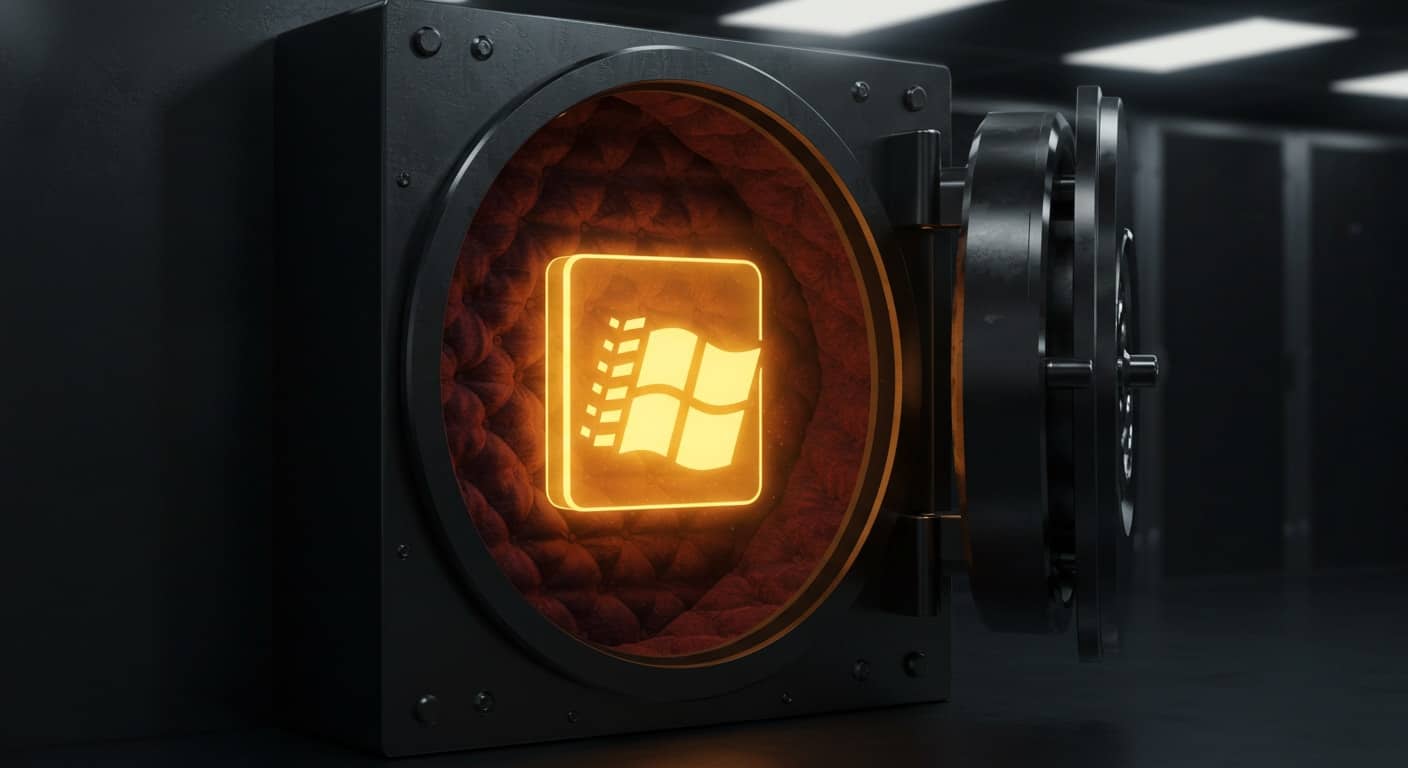 Windows system icon locked in a secure vault, symbolizing protection of remote desktop access after changing the RDP port in Windows.