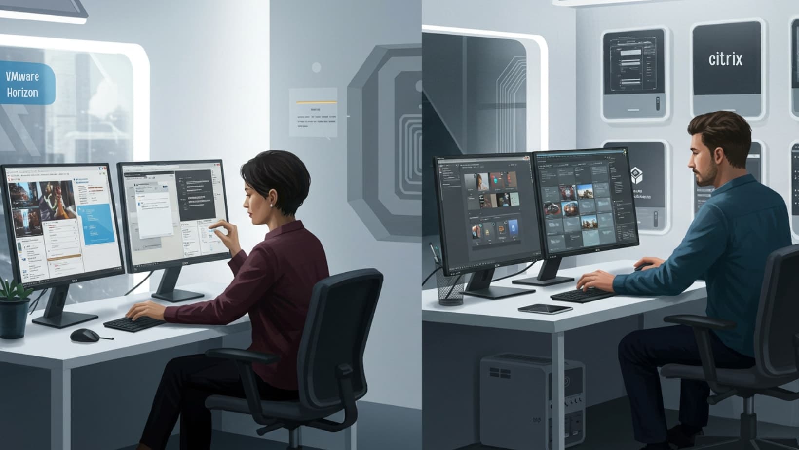 Side-by-side user experience comparison of VMware Horizon vs Citrix desktop platforms