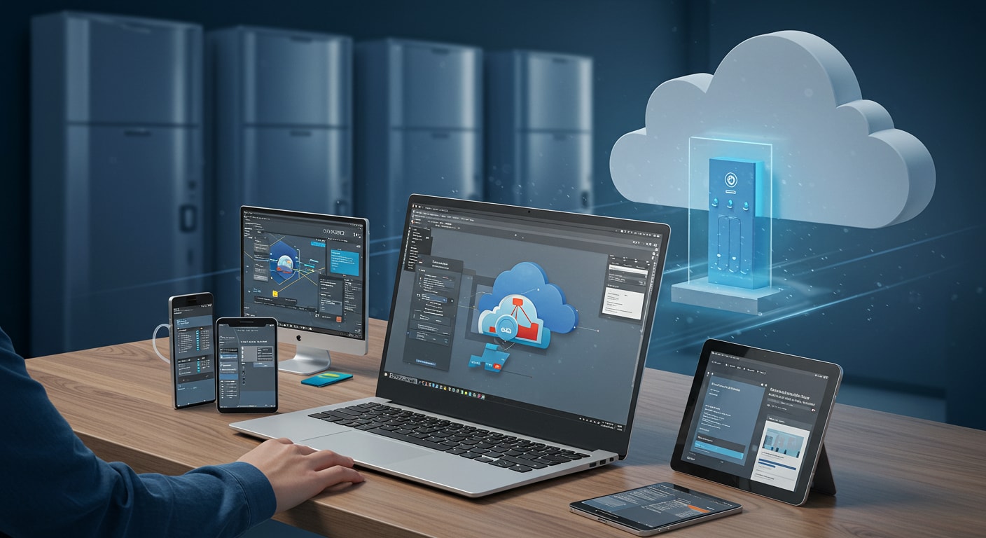 VMware Horizon DaaS delivering virtual desktops across laptops, tablets, and smartphones via the cloud