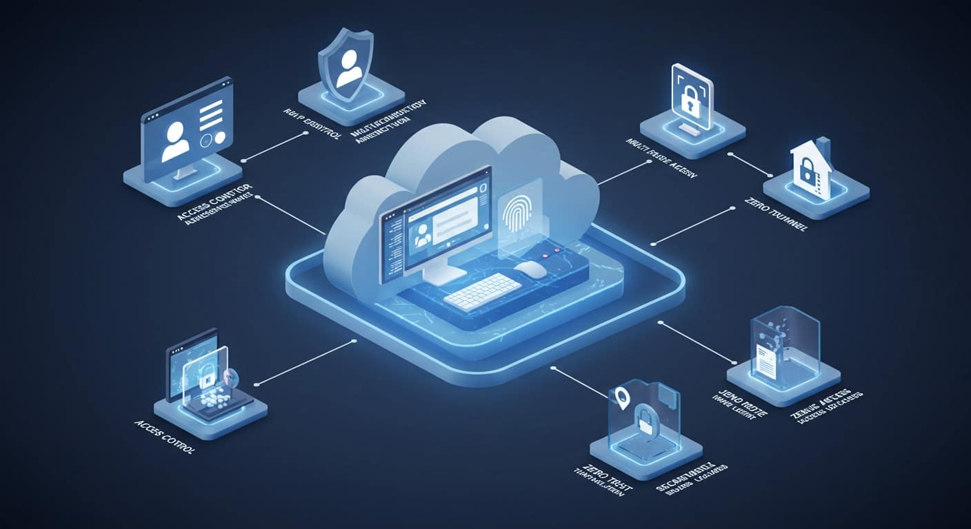 Illustration highlighting key components of robust DaaS Security, including access control, zero trust, and user authentication