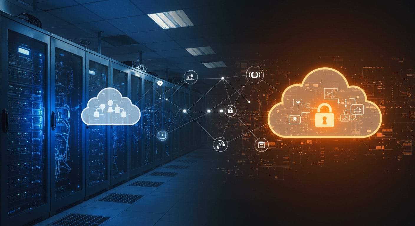 Secure data flow between on-prem data centers and cloud environments, illustrating hybrid Citrix desktop virtualization architecture.