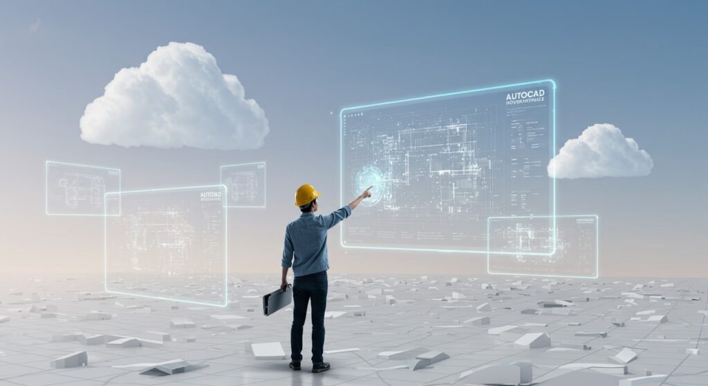 Engineer using cloud-based AutoCAD interface, representing the best VDI solution for AutoCAD in modern architecture workflows.