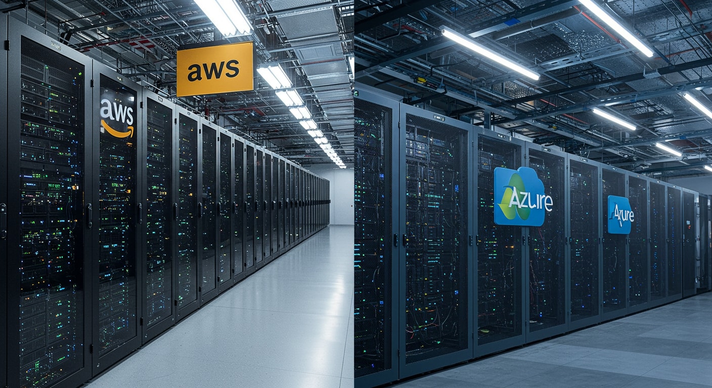 Side-by-side view of AWS and Azure data centers, comparing global infrastructure in Azure vs AWS.