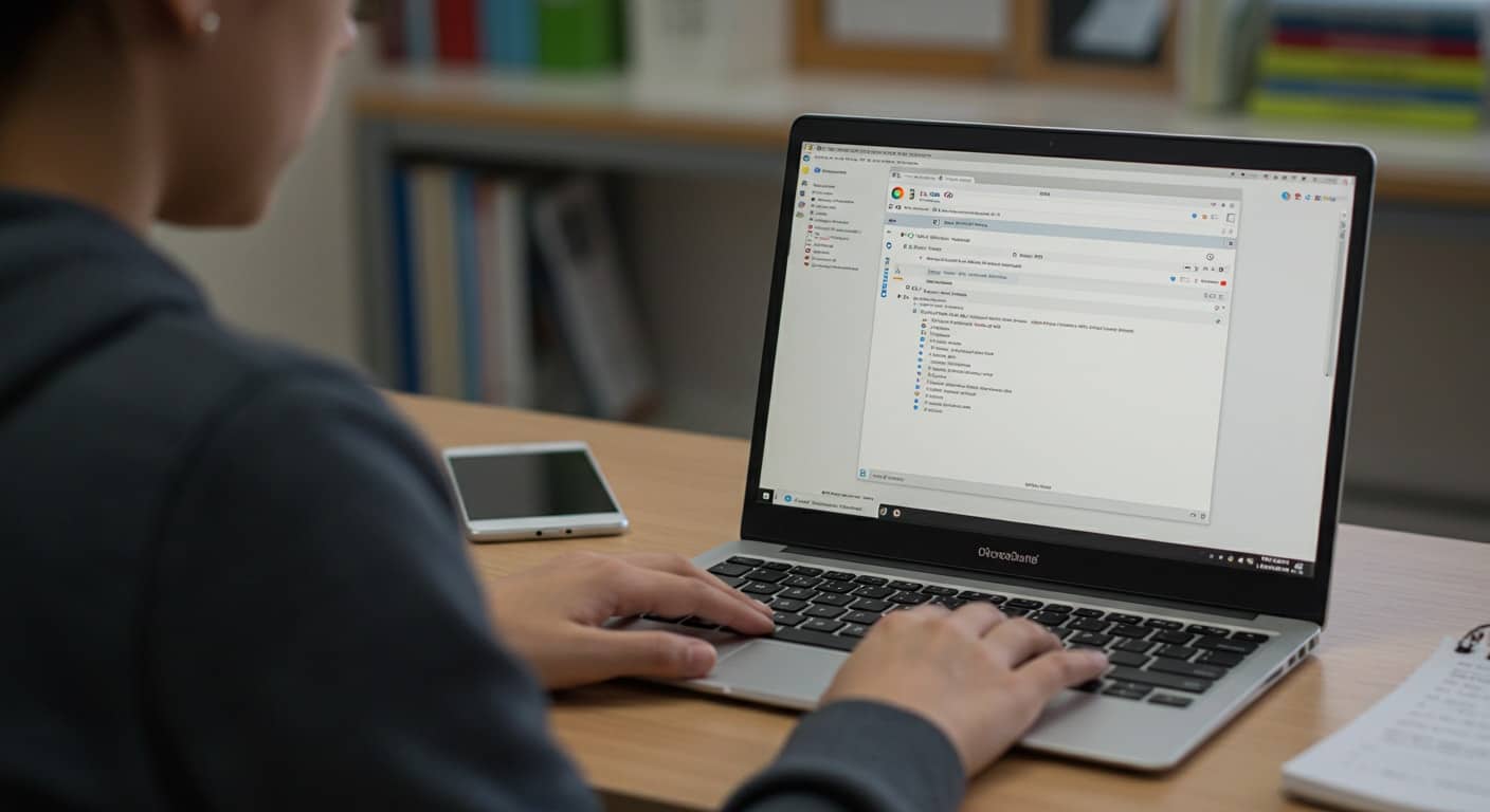 Student using Windows emulator for Chromebook to run desktop applications in a cloud-based learning environment.