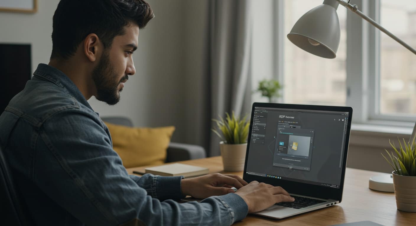 User configuring a remote desktop connection on a laptop, demonstrating how to run a RDP server from a client machine.