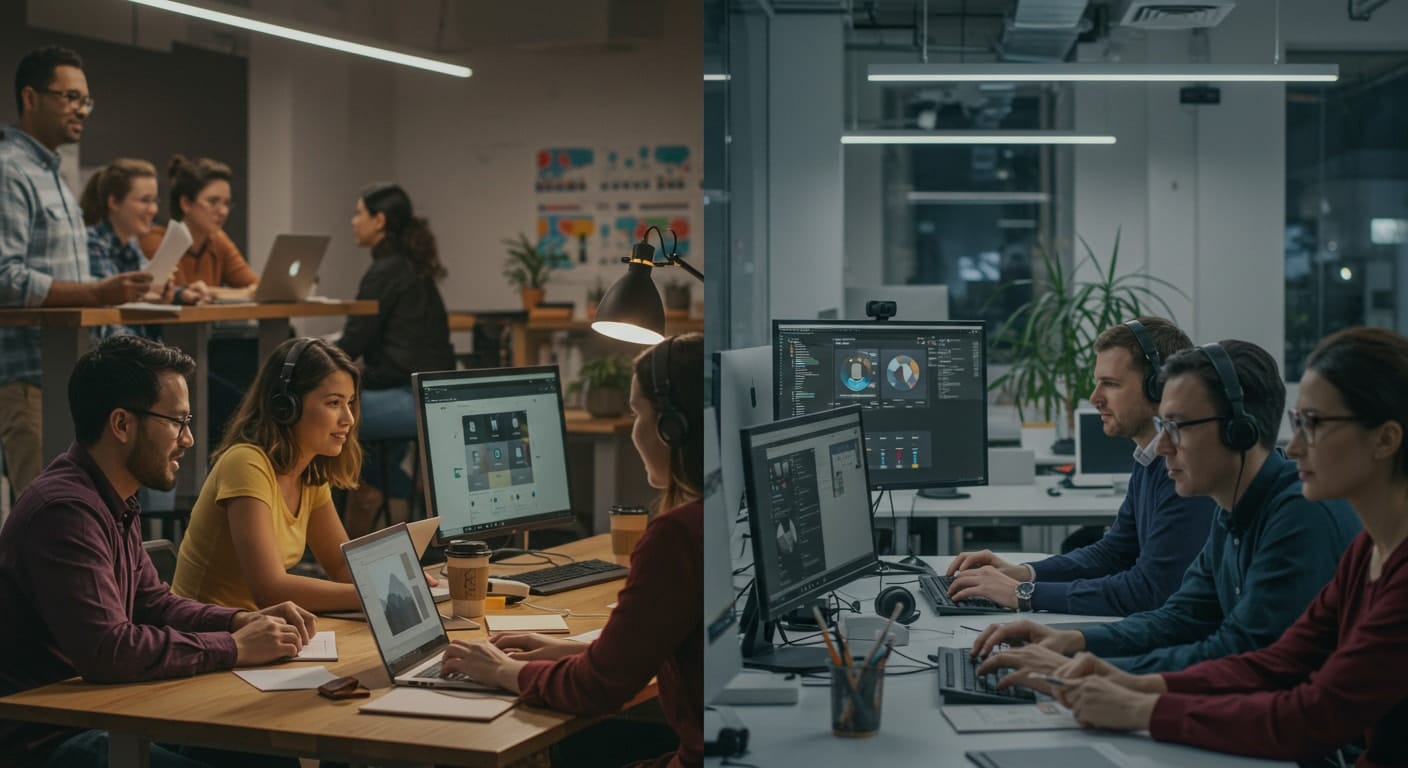 Teams working on Cameyo vs Citrix virtual desktops, showing collaboration in modern workplaces.