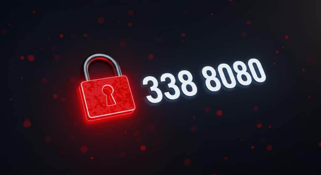 Digital padlock next to port numbers 338 and 8080, symbolizing the need to change the default RDP port in Windows for improved security.