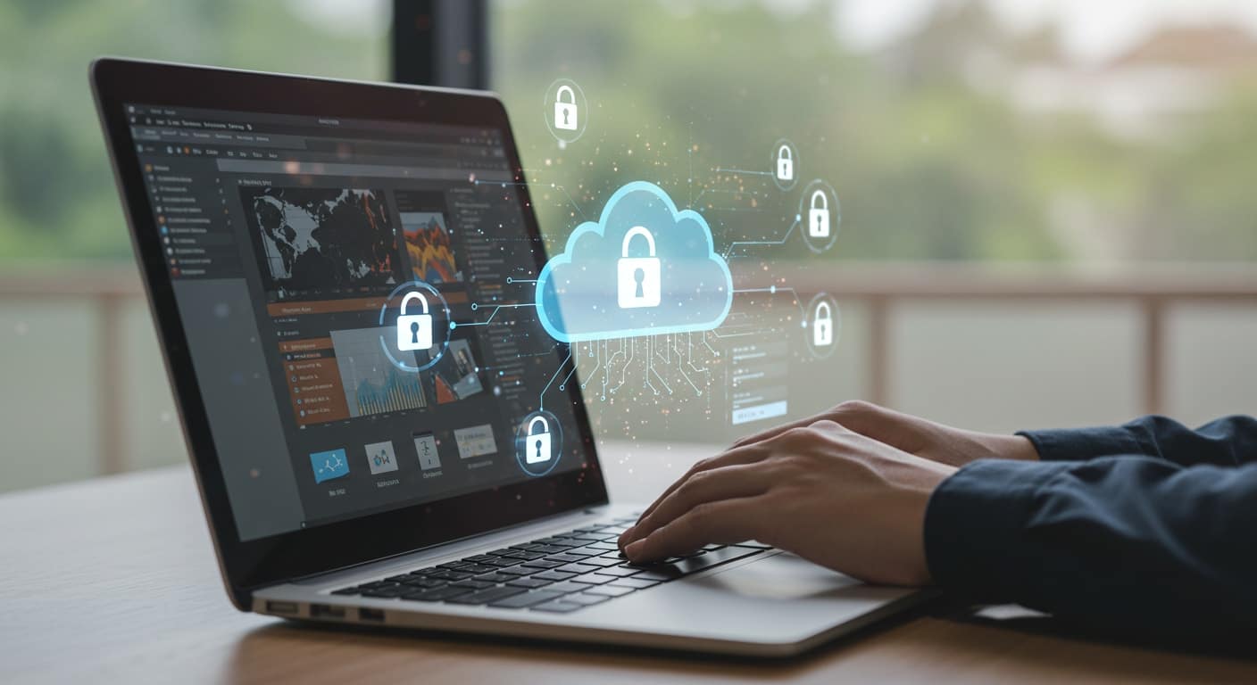 User working on laptop illustrating cloud computing with strong emphasis on DaaS Security