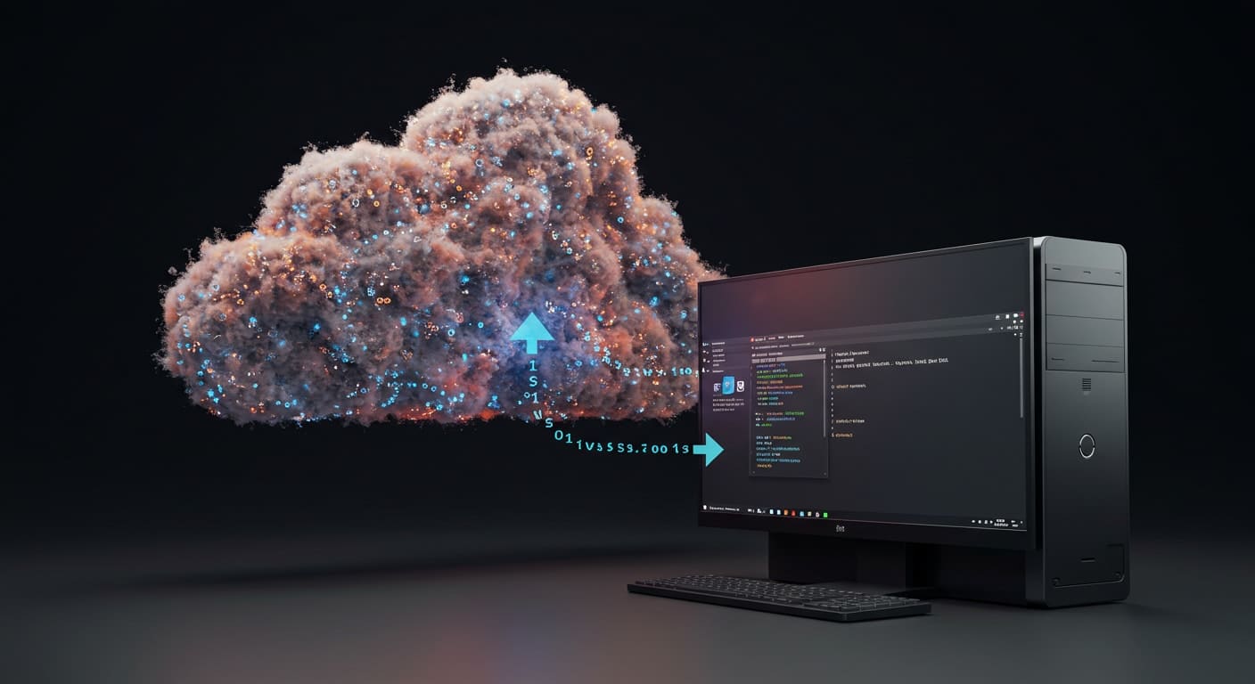 Cloud-hosted Linux environment accessed from a Windows PC, visualizing how to run Linux on Windows using remote desktop services.