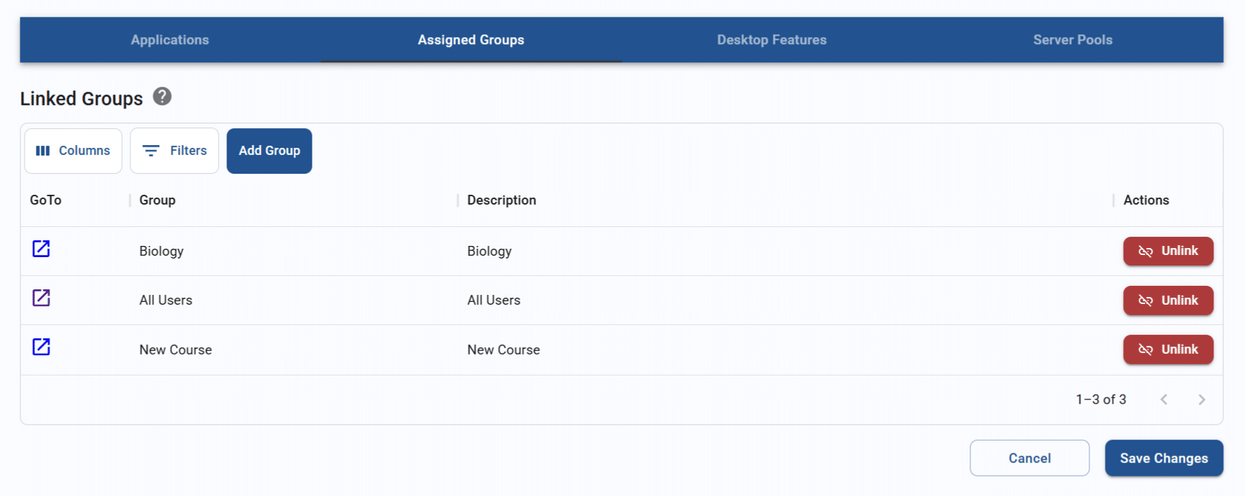 assigned groups list for an app or desktop