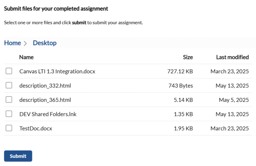 submission option for an unsubmitted assignment, including file selection