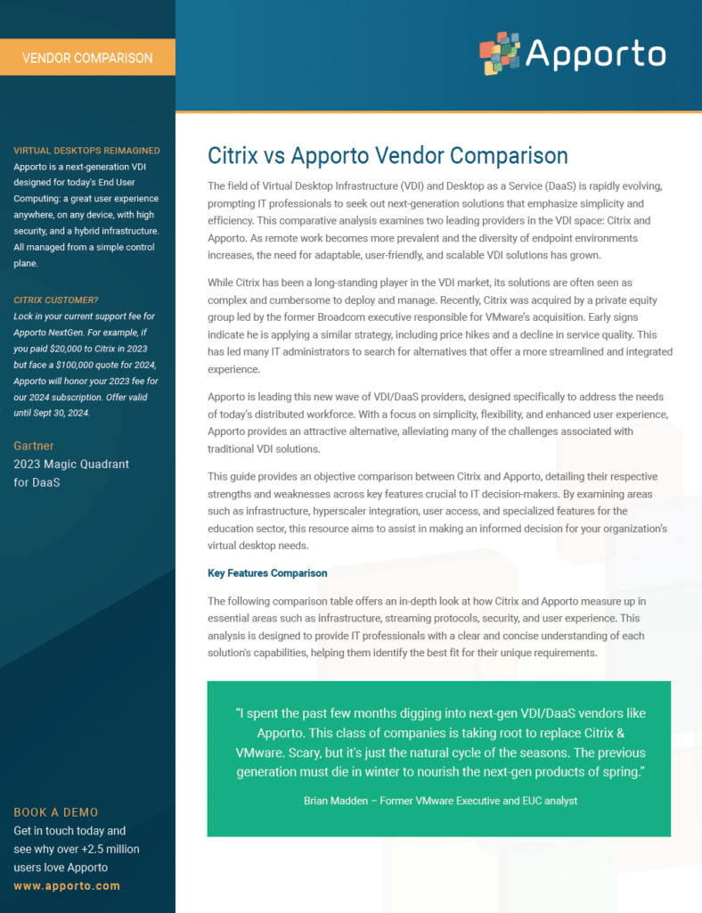 Citrix s Apporto - Vendor Comparison Preview