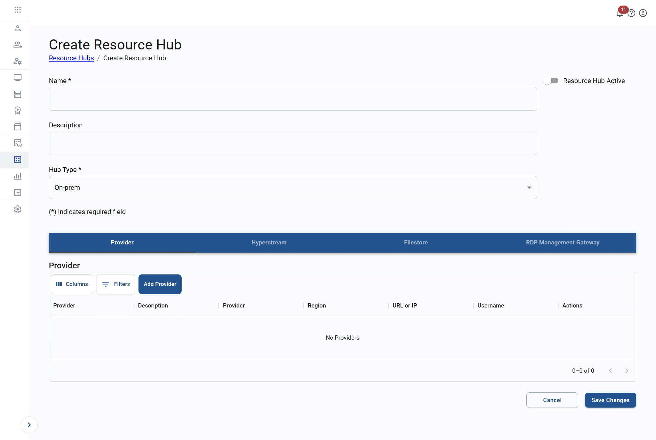 create resource hub screen