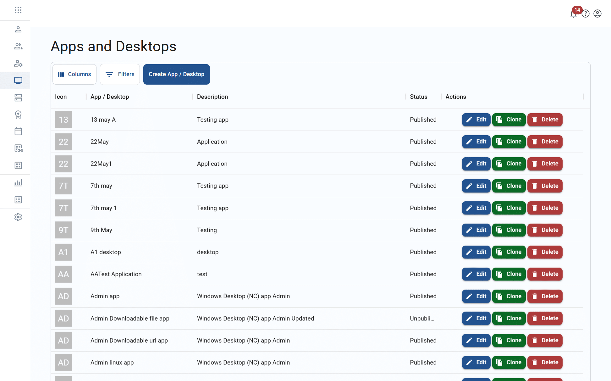delete an app or desktop
