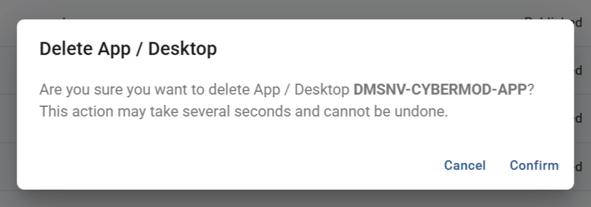 delete app/desktop pop-up