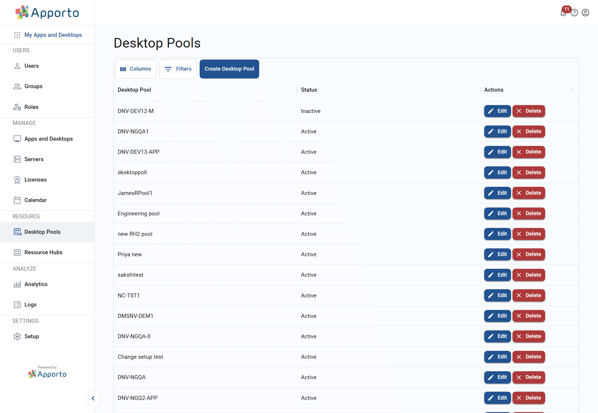 list of desktop pools