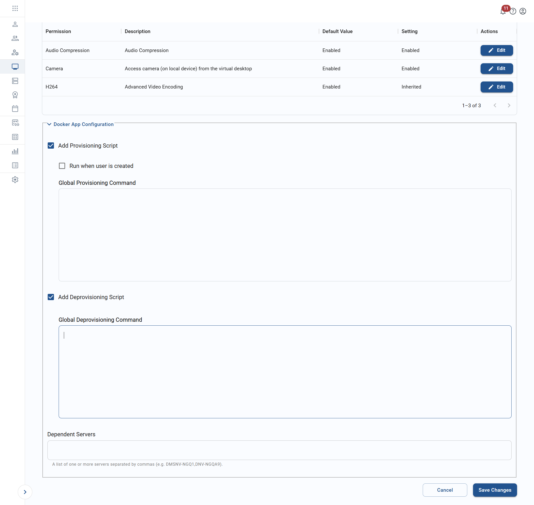 docker app configuration fields for a Windows or Linux desktop