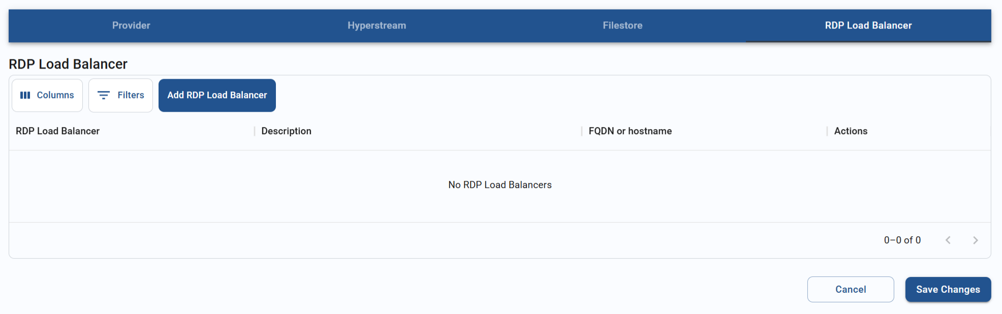 RDP load balancer tab for a resource hub