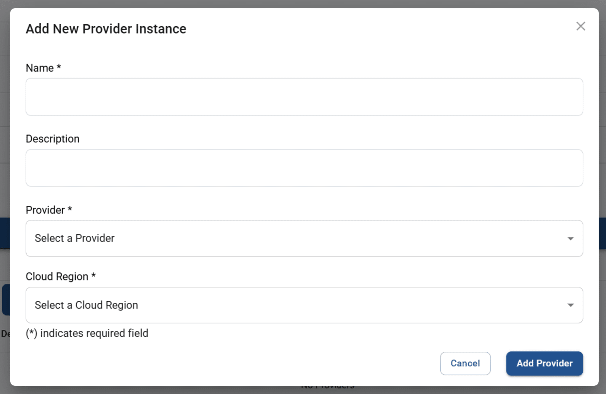 add new provider instance pop-up for a resource hub