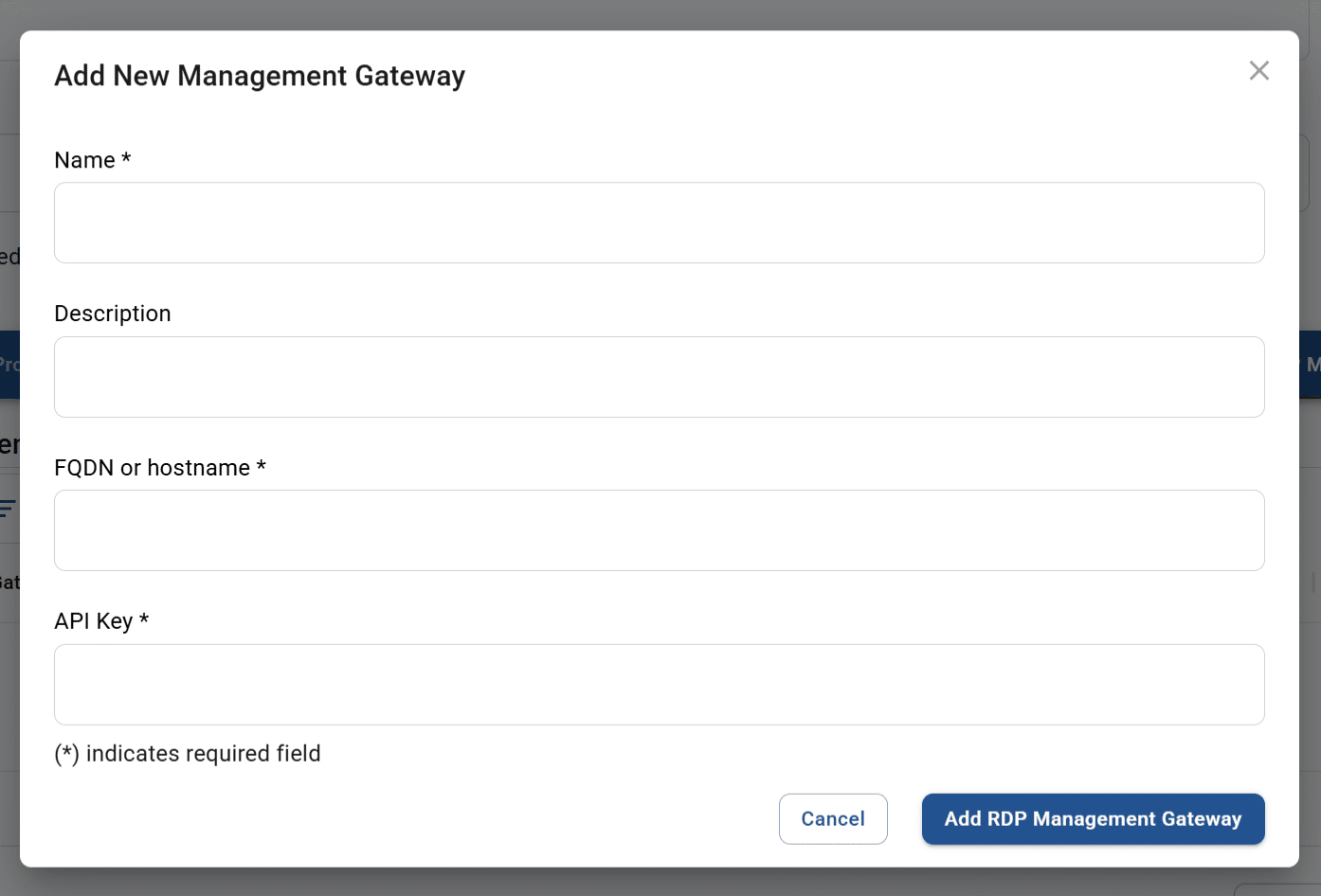 add new rdp management gateway pop-up