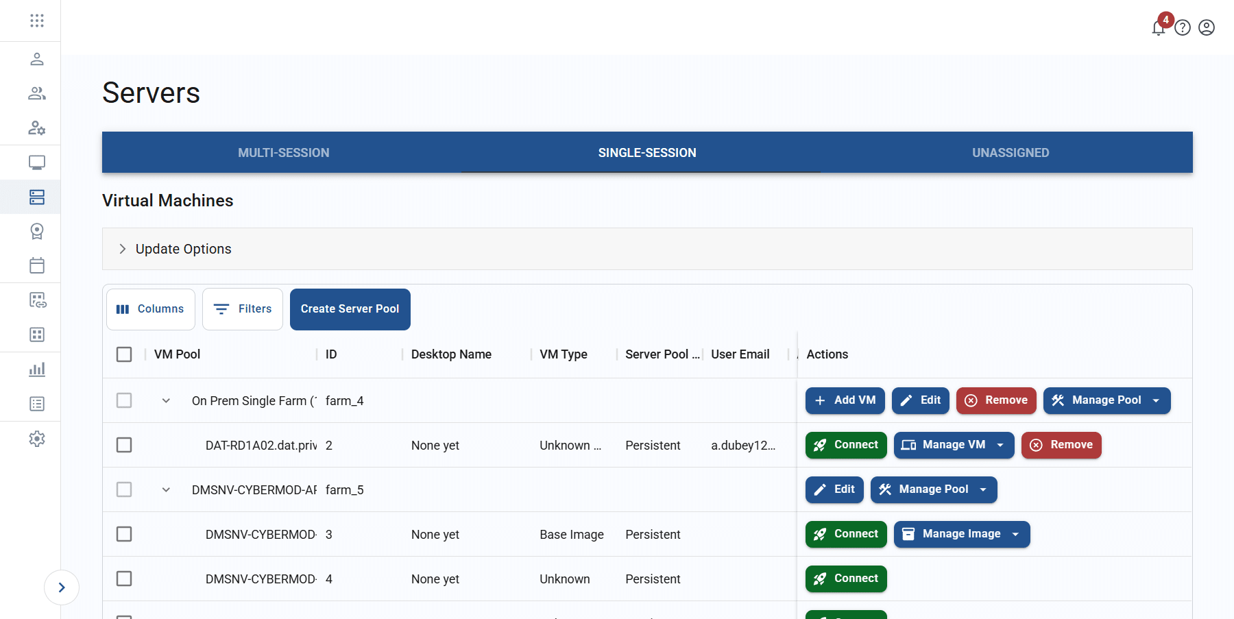 single-session servers list